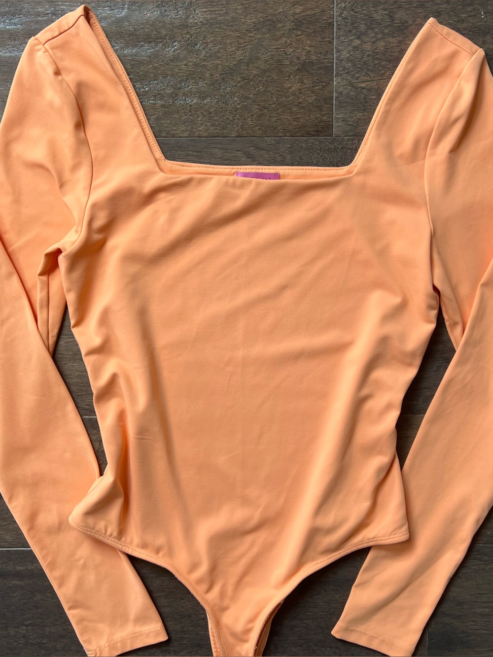 Francesca’s Peach Square Neck Long Sleeve Bodysuit
